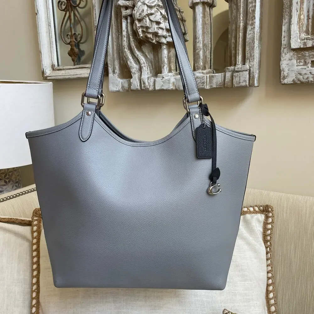 Coach C6337 Day Tote Grey Blue Pebble Leather Shoulder Bag NWOT